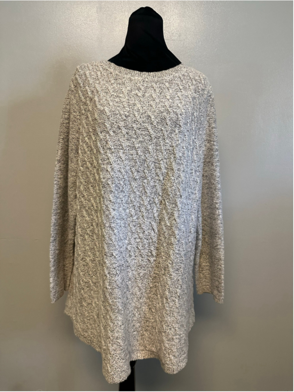 J.Jill Cable Knit Sweater Size Large Grey White Crew Neck